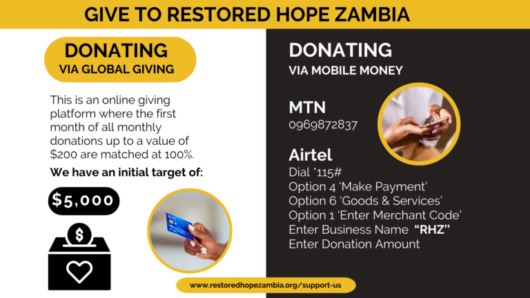 Poster highlighting the two ways of giving with two photos of person holding a card and using a phone.